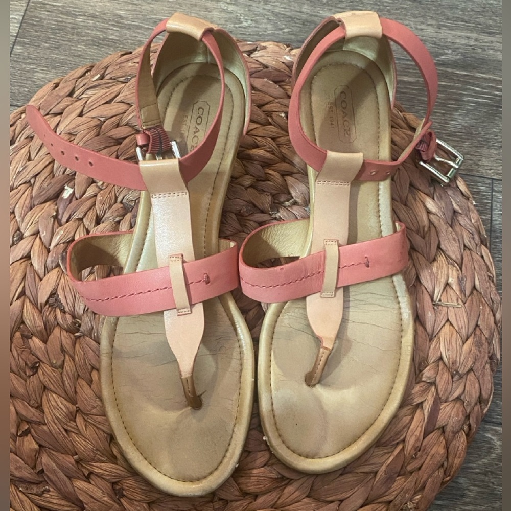 Coach Leather Ankle Strap Sandals – Coral & Nude – Women’s Size 9B